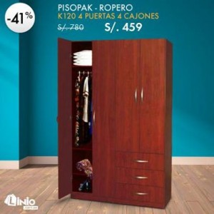 Linio Ropero Pisopak de 4 Puertas y 4 Cajones color Nogal a solo S/. 459