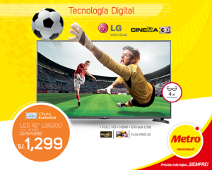 Televisor LG 42″ Cinema 3D a sólo S/.1299
