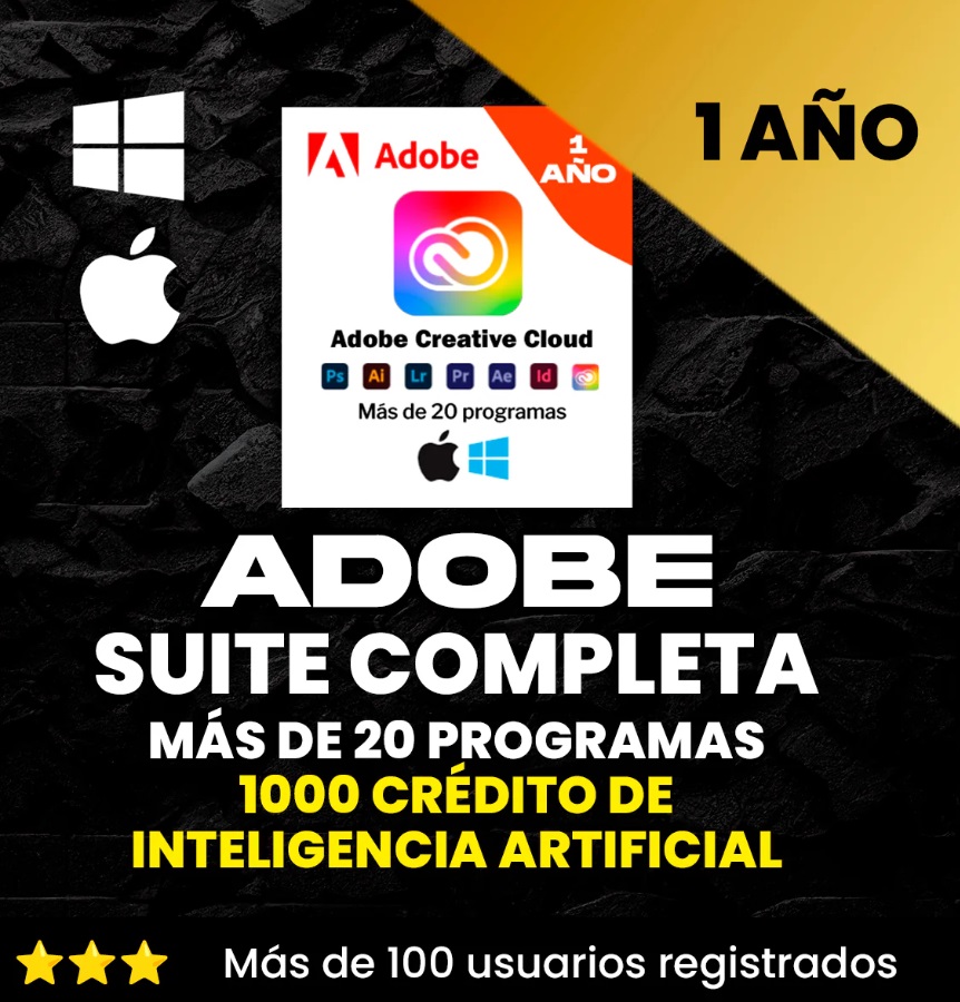 Adobe Creative Cloud: Suscripción De 12 Meses – Completa De Mas De 20 Aplicaciones De Adobe, Incluye Adobe Firefly.