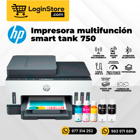 Multifuncional De Tinta Hp Smart Tank 750