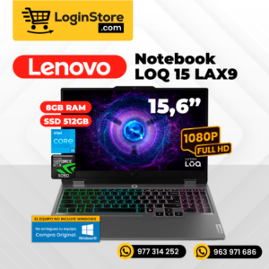 Notebook Lenovo Loq 15Iax9 15.6″ Fhd Ips, Core I5-12450Hx Hasta 4.4Ghz 8Gb
